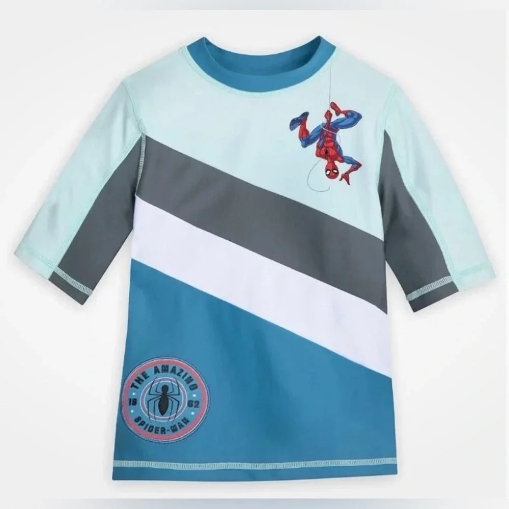Disney‎ Kid’s Marvel Spider-Man Rash Guard Spf 50+ Boys Swimsuit Top Size 3